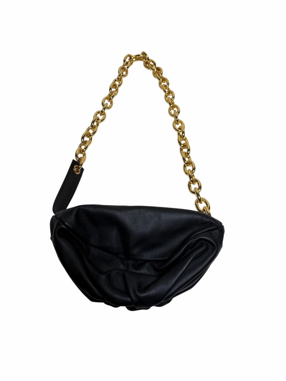 Bottega Veneta Black Leather Shoulder Bag with Gold Chain Strap